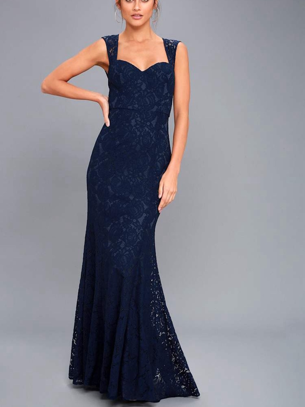 Lulu's Navy Blue Lace Sleeveless Maxi Gown XS NWT bridesmaid dress